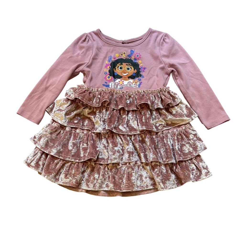 Disney Encanto Mirabel Dress Kids Pink Tiered Ruffle Velvet SIZE‎ 3T